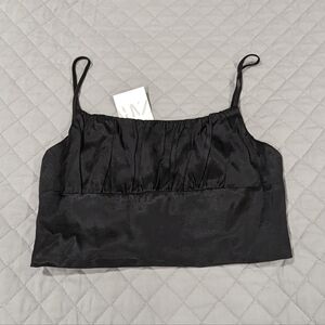 NWT Zara Black Satin Cami Crop Top Size Large